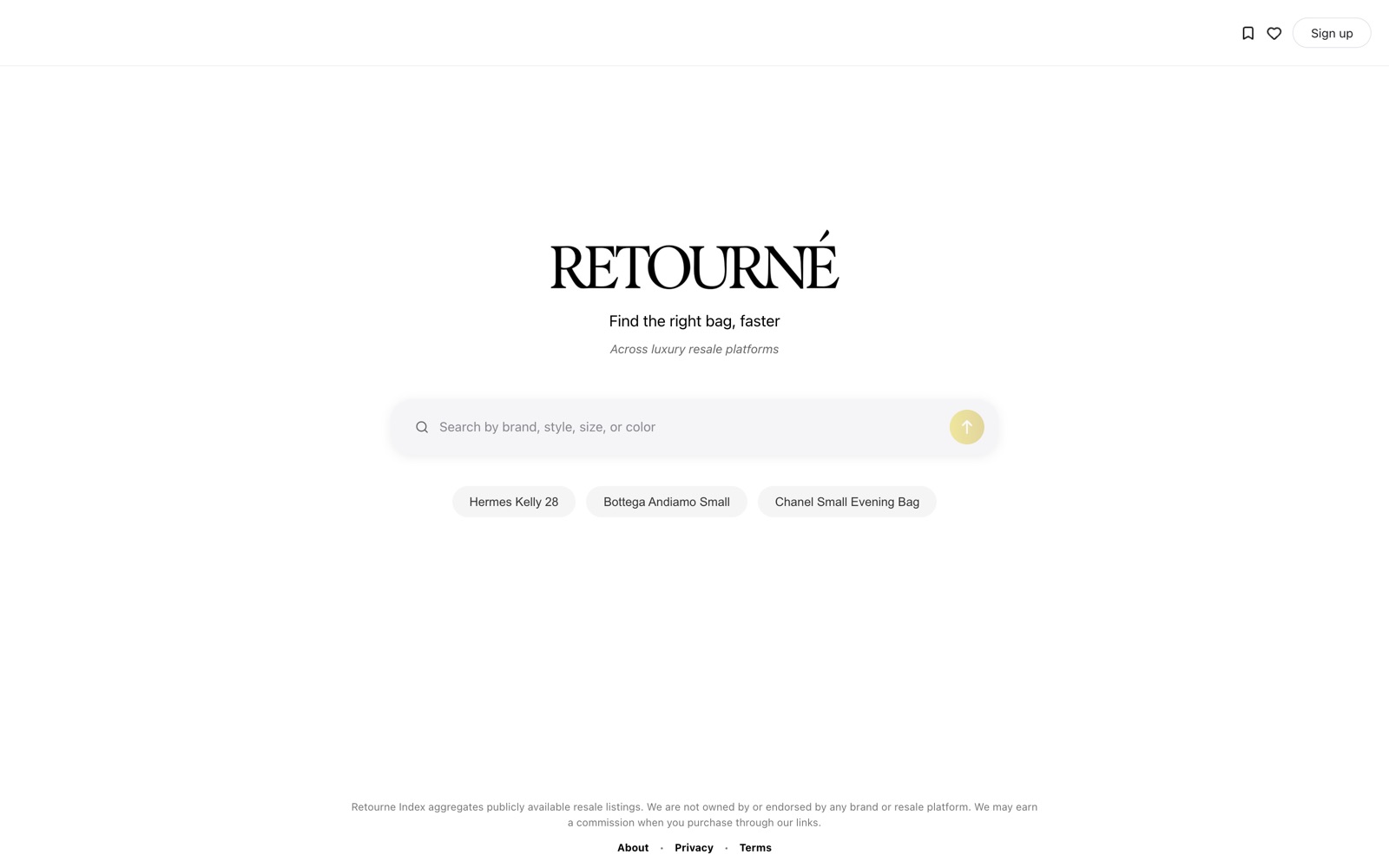 Retourné Index — luxury resale search platform